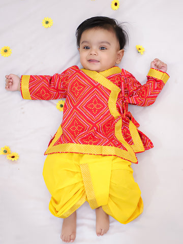 Kid One Pure Cotton Anghrakha Kurta Dhoti Sets For Boys Red