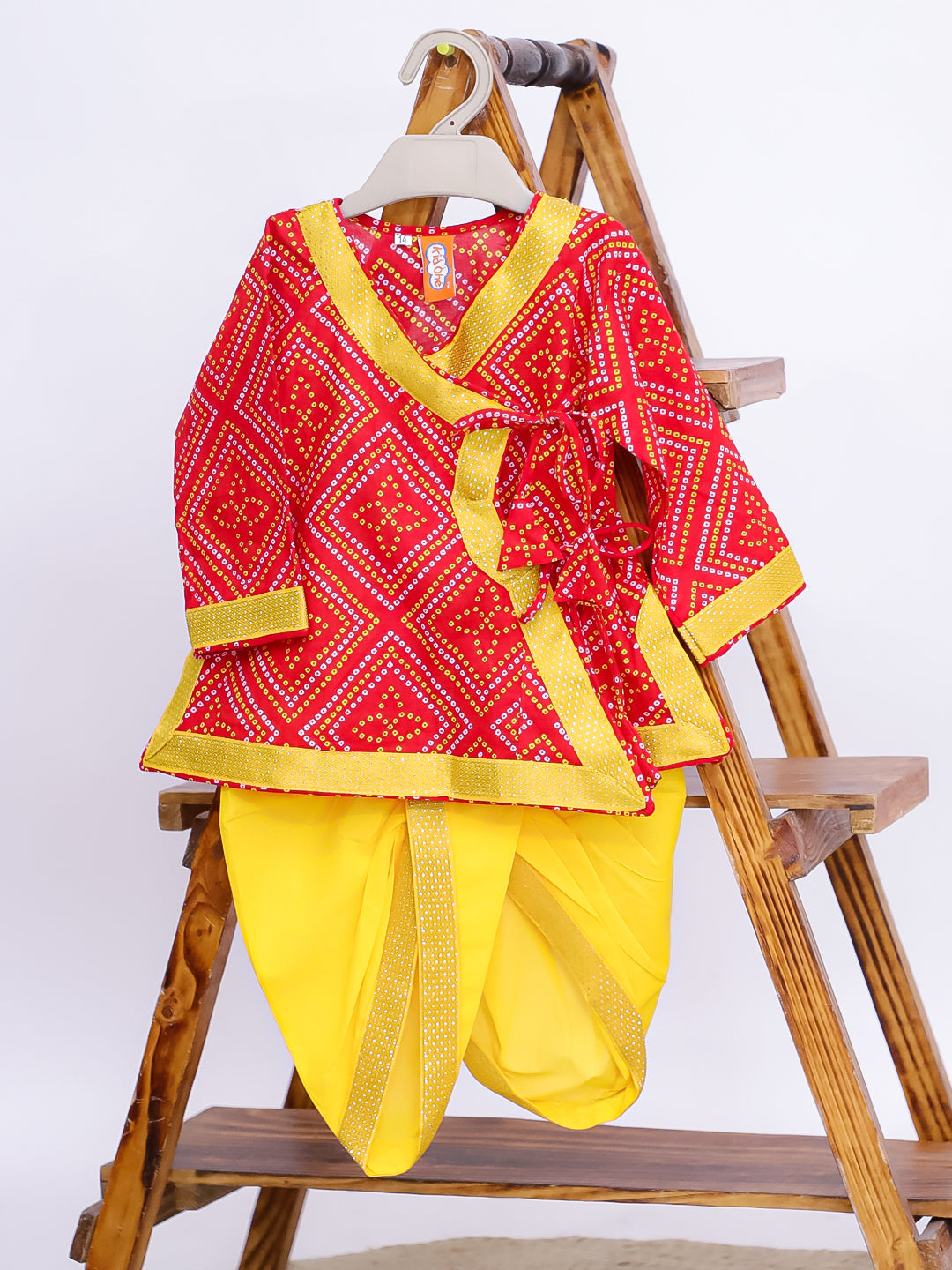 Kid One Pure Cotton Anghrakha Kurta Dhoti Sets For Boys Red