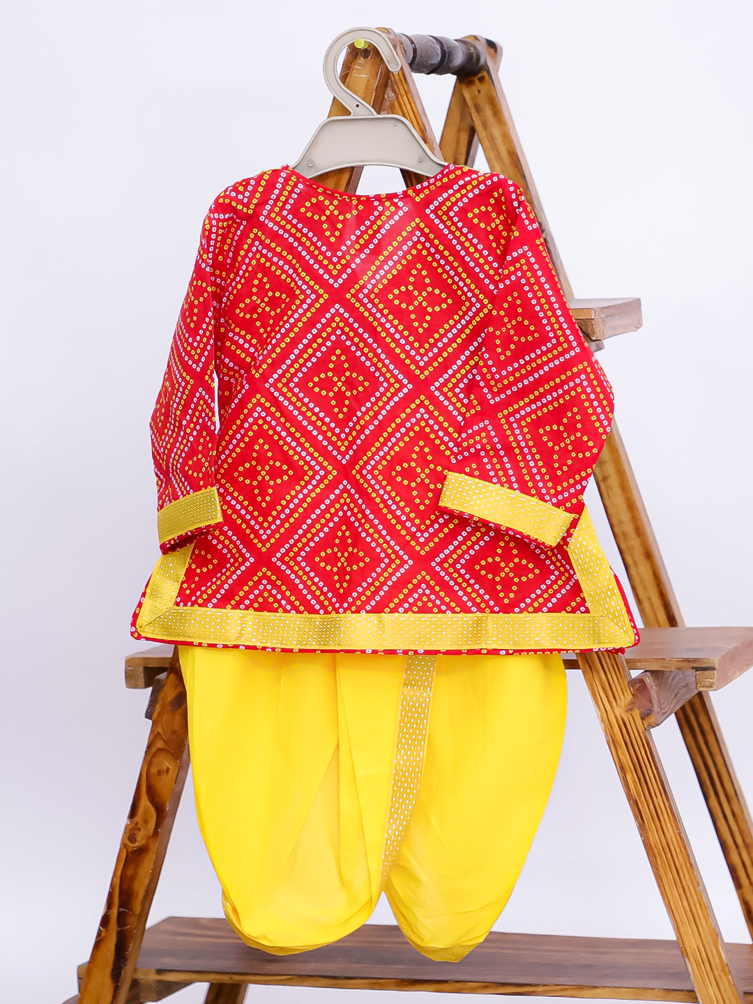Kid One Pure Cotton Anghrakha Kurta Dhoti Sets For Boys Red