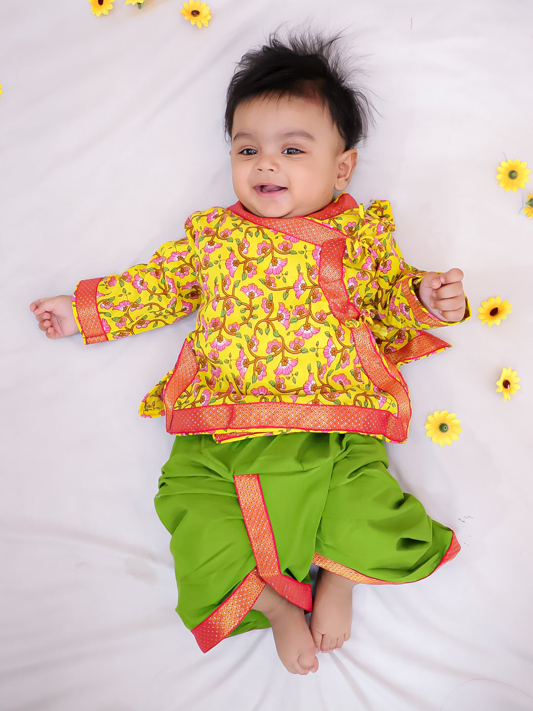 Kid One Pure Cotton Anghrakha Kurta Dhoti Sets For Boys Yellow