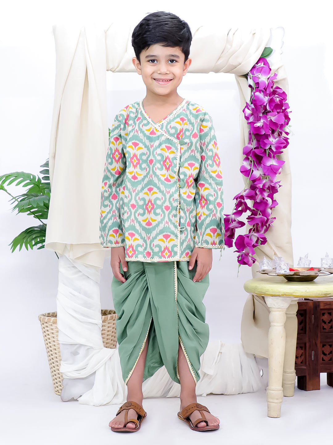 Kid One Printed Kurta Dhoti Set For Boys Green