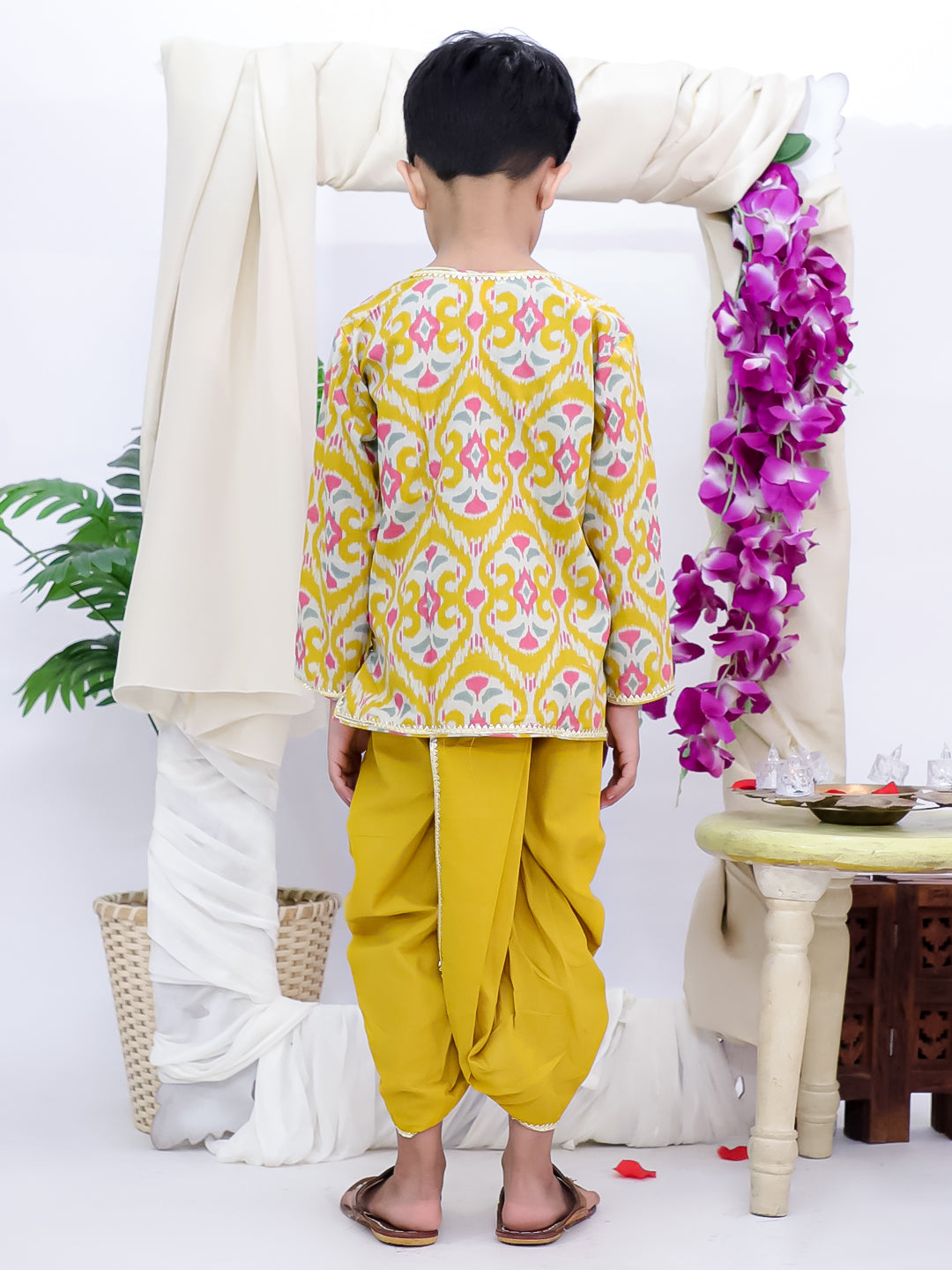 Kid One Printed Kurta Dhoti Set For Boys Yellow