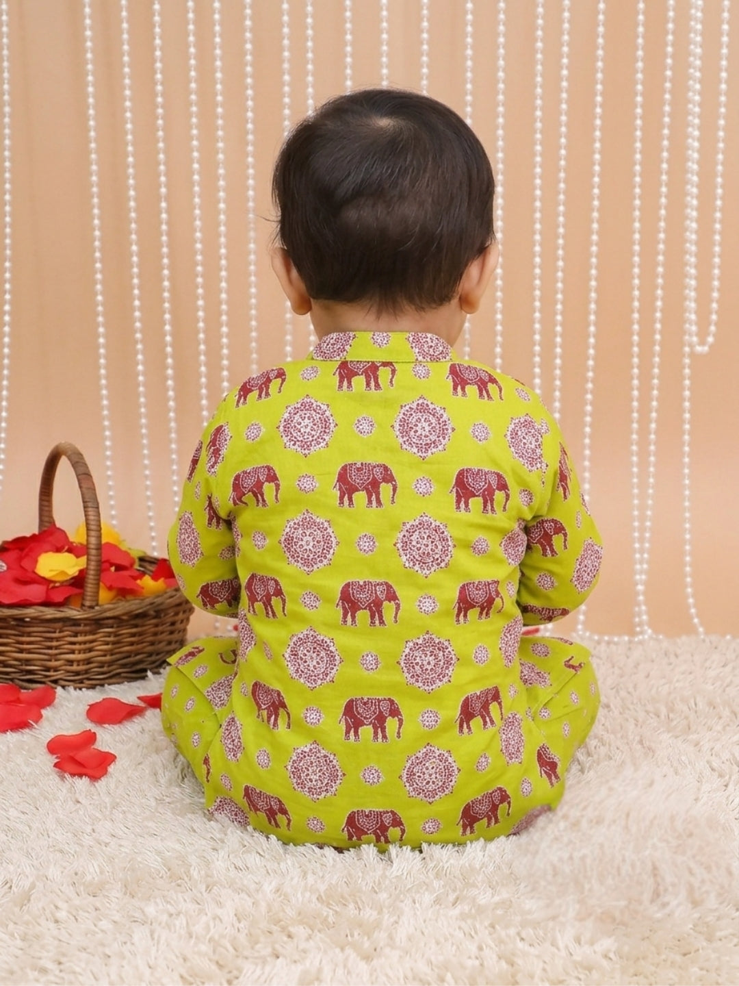 Kid One Infants Elephant Print Kurta Dhoti Set For Boys Green