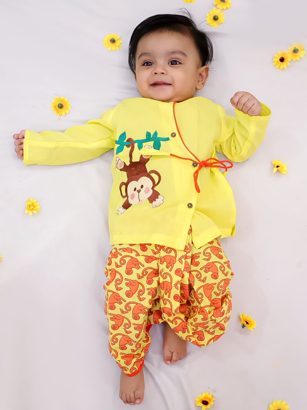 Kid1 Badmash Bandar Kurta Dhoti Set For Boys Yellow