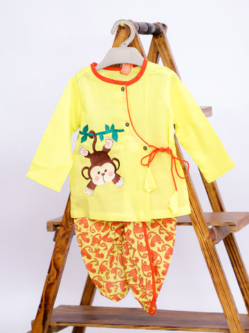 Kid1 Badmash Bandar Kurta Dhoti Set For Boys Yellow
