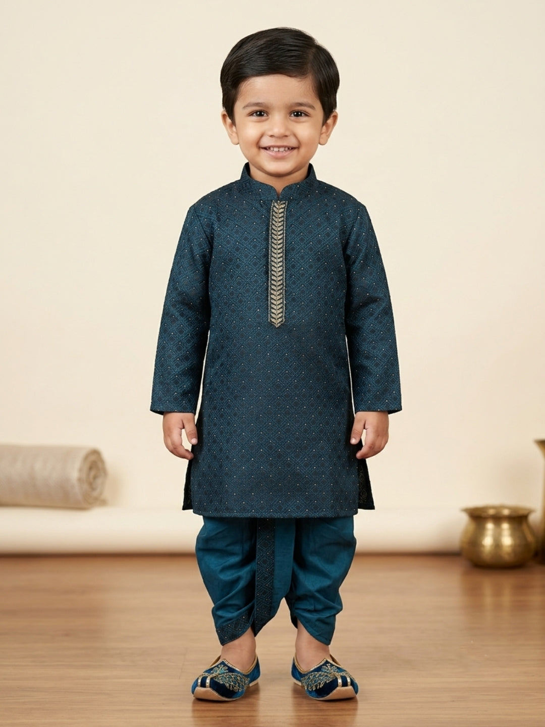 Kid One Festive Embroidered Kurta Dhoti Set For Boys Green