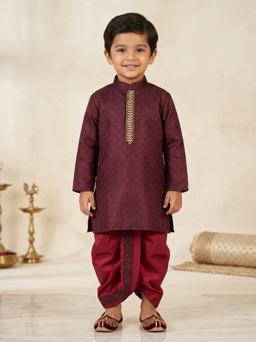 Kid One Festive Embroidered Kurta Dhoti Set For Boys Wine