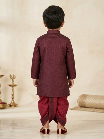 Kid One Festive Embroidered Kurta Dhoti Set For Boys Wine