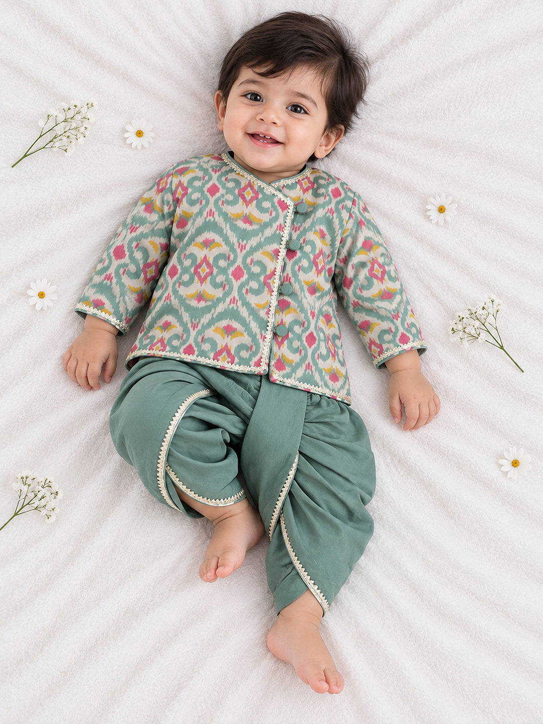Kid One Infants Printed Kurta Dhoti Set For Boys Green