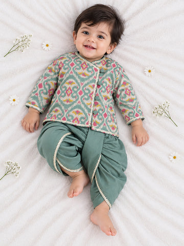 Kid One Infants Printed Kurta Dhoti Set For Boys Green