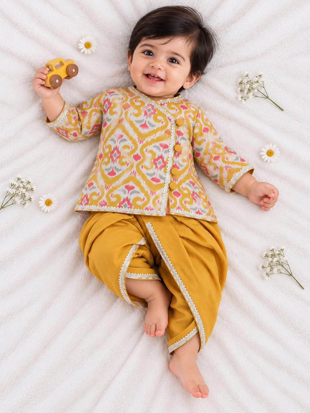 Kid One Infants Printed Kurta Dhoti Set For Boys Yellow