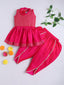 Kid One Anmol Nytara Sleeveless Embroidered Peplum Kurti With Dhoti Set Pink