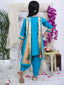 Kid One Royal Silk Peacock Print Kurti Dhoti With Dupatta Set For Girls Blue