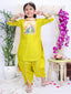 Kid One Royal Silk Peacock Print Kurti Dhoti With Dupatta Set For Girls Green