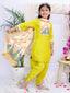 Kid One Royal Silk Peacock Print Kurti Dhoti With Dupatta Set For Girls Green
