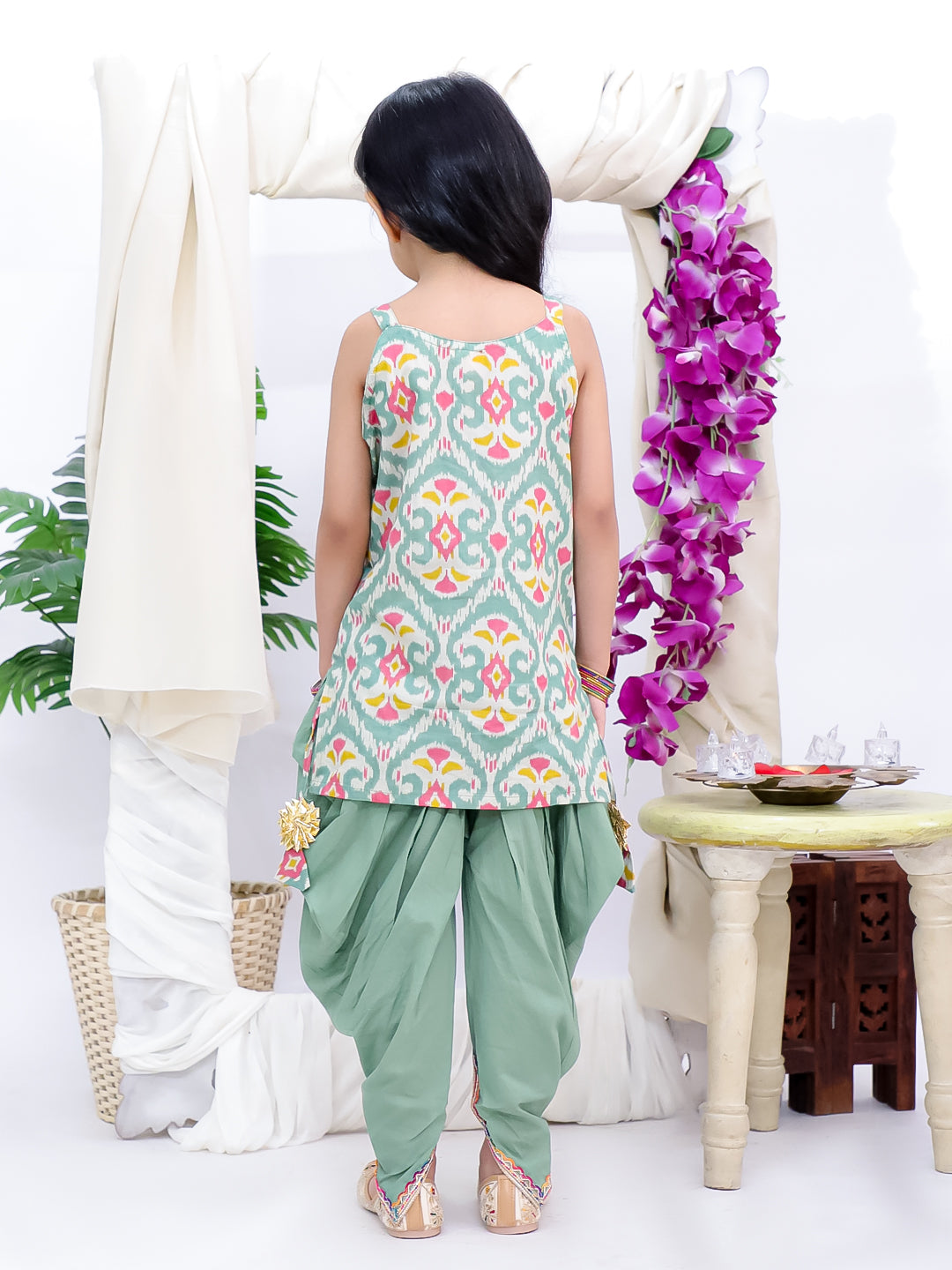 Kid One Cotton Kurti With Dhoti Set For Girls Green