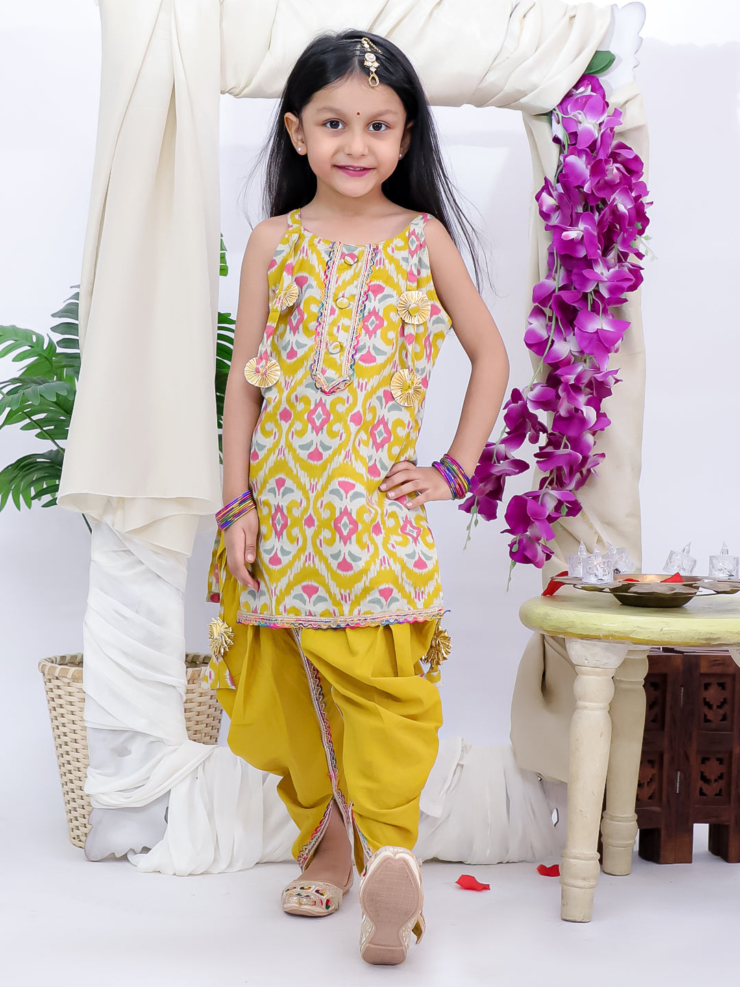 Kid One Cotton Kurti With Dhoti Set For Girls Yellow