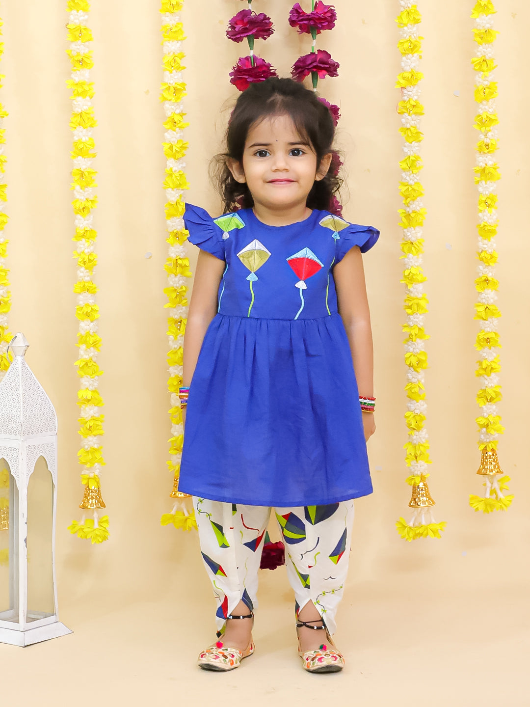 Kid One Kite Embroidered Kurti Dhoti Set For Girls Blue