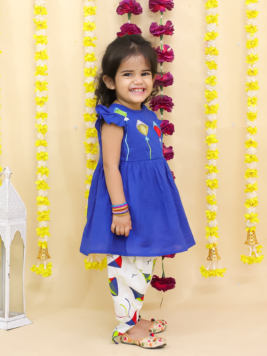 Kid One Kite Embroidered Kurti Dhoti Set For Girls Blue