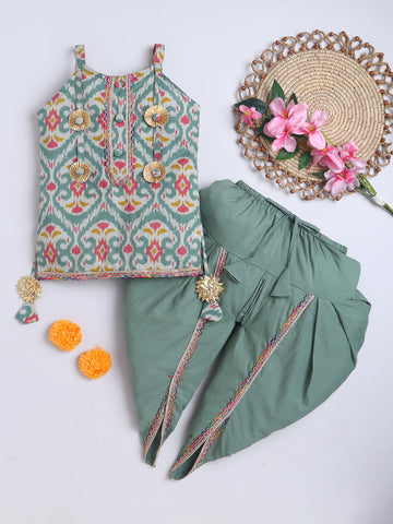 Kid One Infants Cotton Kurti With Dhoti Set For Girls Green