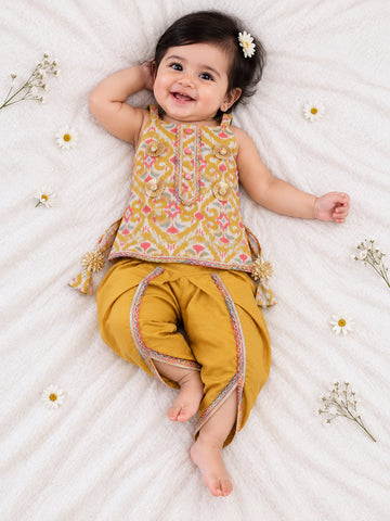 Kid One Infants Cotton Kurti With Dhoti Set For Girls Yellow