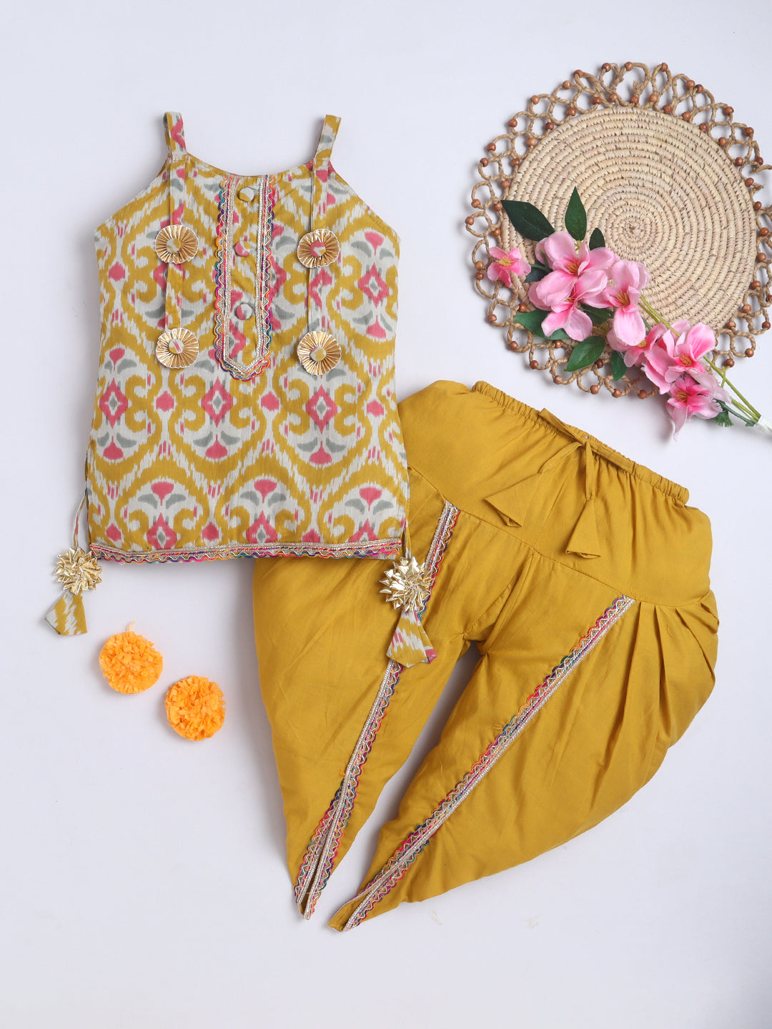Kid One Infants Cotton Kurti With Dhoti Set For Girls Yellow