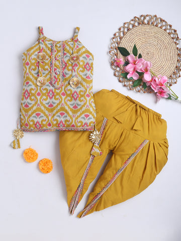 Kid One Infants Cotton Kurti With Dhoti Set For Girls Yellow