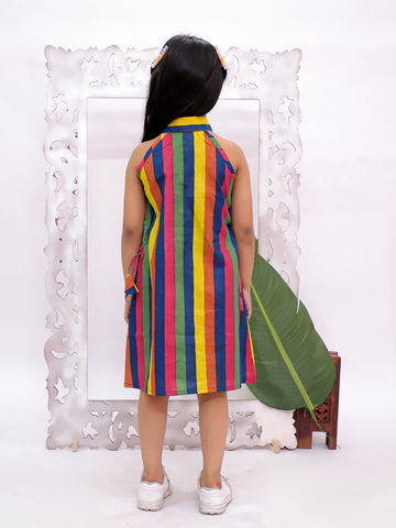 Striped Premium Collared Cotton Dress Multi