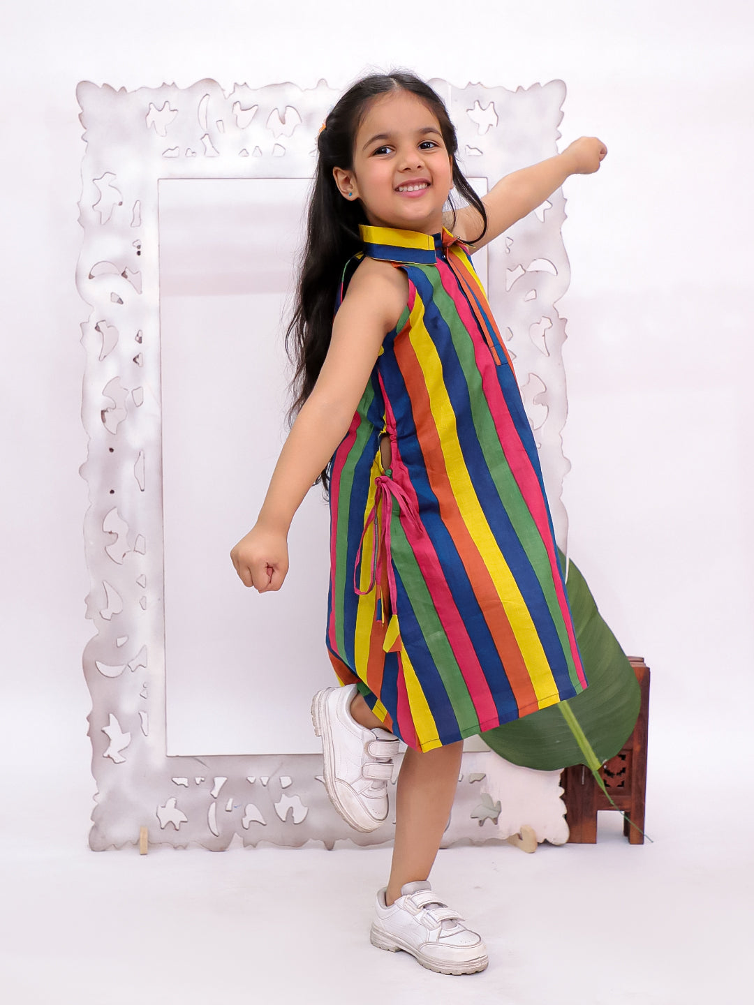 Striped Premium Collared Cotton Dress Multi