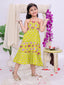 Kid One Pure Cotton Printed Long Dress For Girls With Pure Cotton Printed Kurta Dhoti Set For Boys - Green