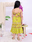Kid One Pure Cotton Printed Long Dress For Girls With Pure Cotton Printed Kurta Dhoti Set For Boys - Green