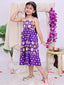 Kid One Pure Cotton Printed Long Dress For Girls Purple