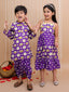 Kid One Pure Cotton Printed Long Dress For Girls With Pure Cotton Printed Kurta Dhoti Set For Boys - Purple