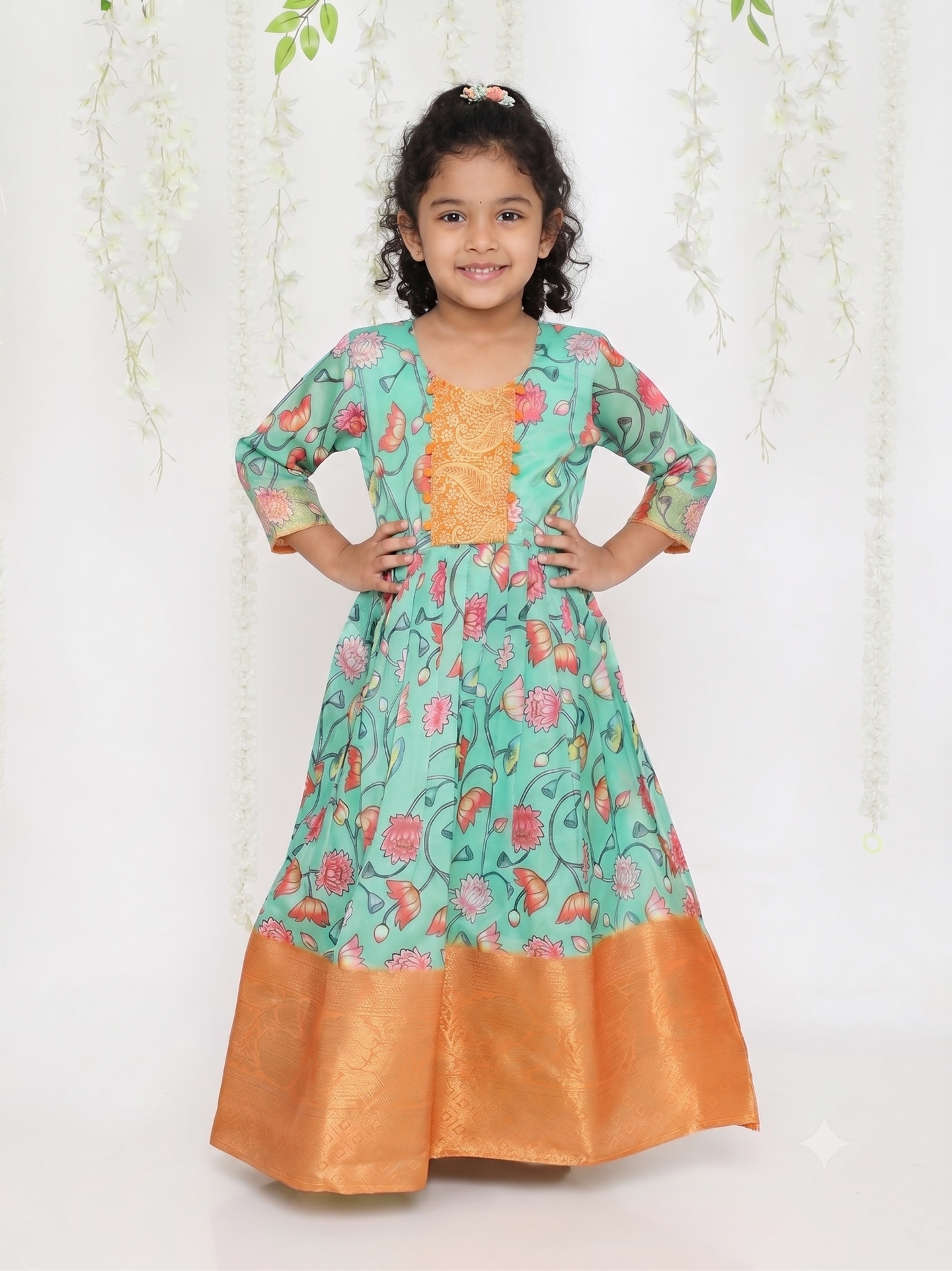 Kid One Arohi Pichwa Long gown For Girls Green
