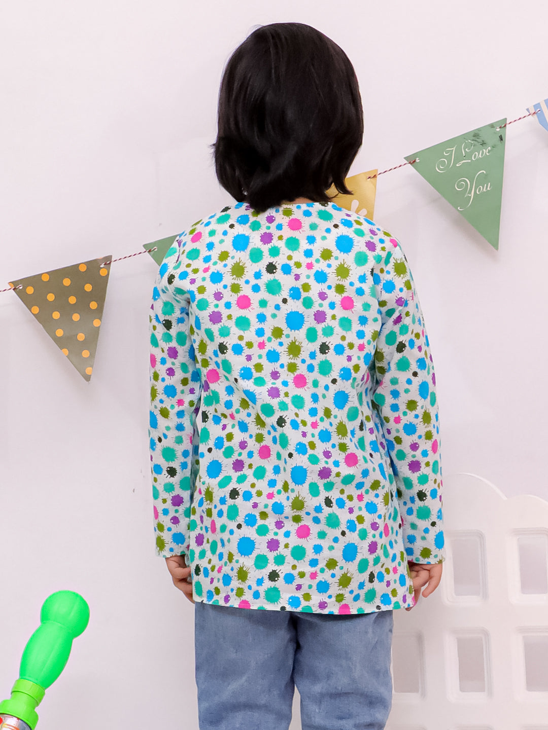 Cotton Polka Dot Printed Unisex Kurta - Blue