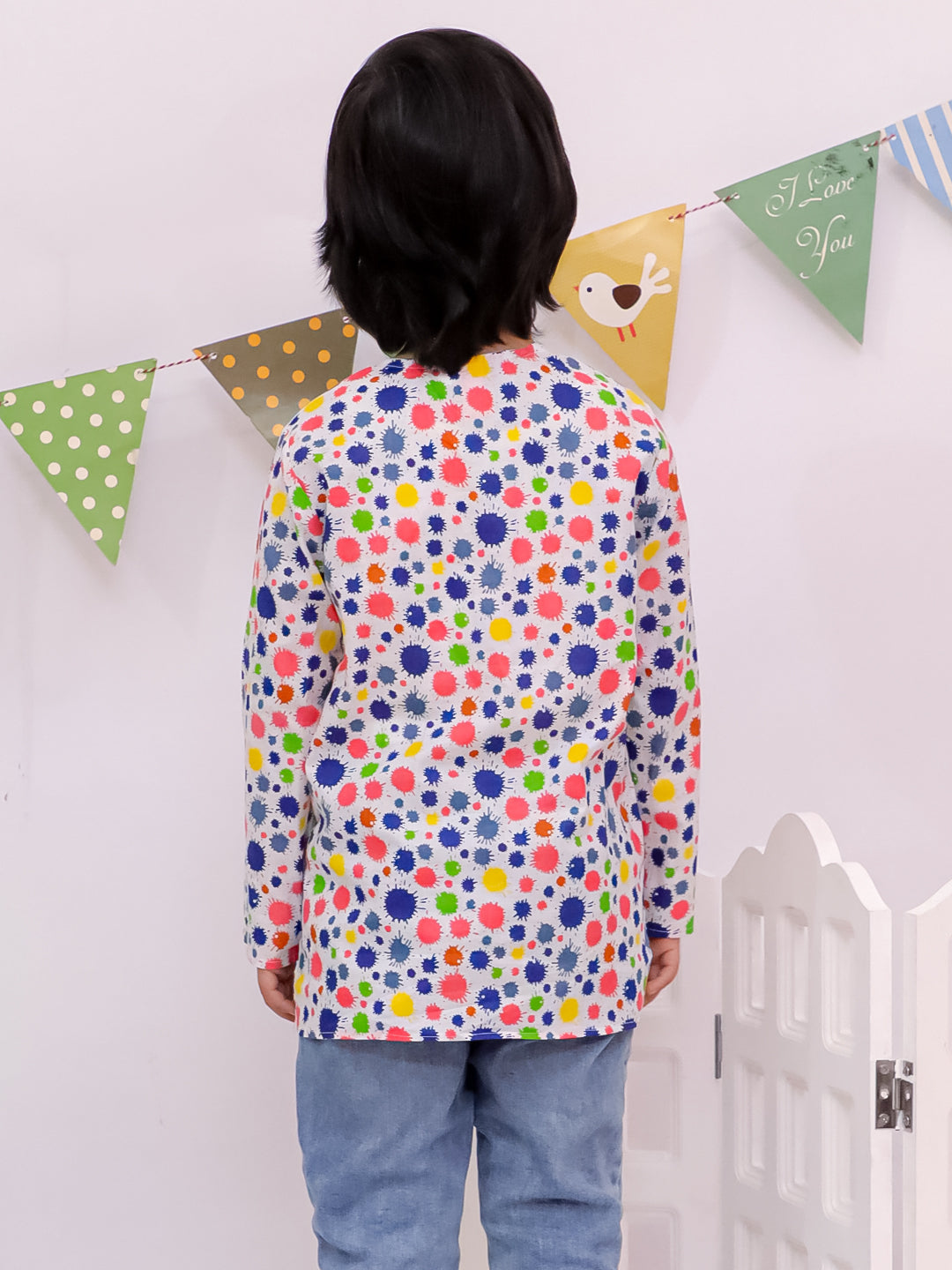 Cotton Polka Dot Printed Unisex Kurta - Orange