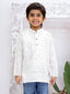 Kid One Full Hand Checks Cotton Linen Short Kurta For Boys Offwhite