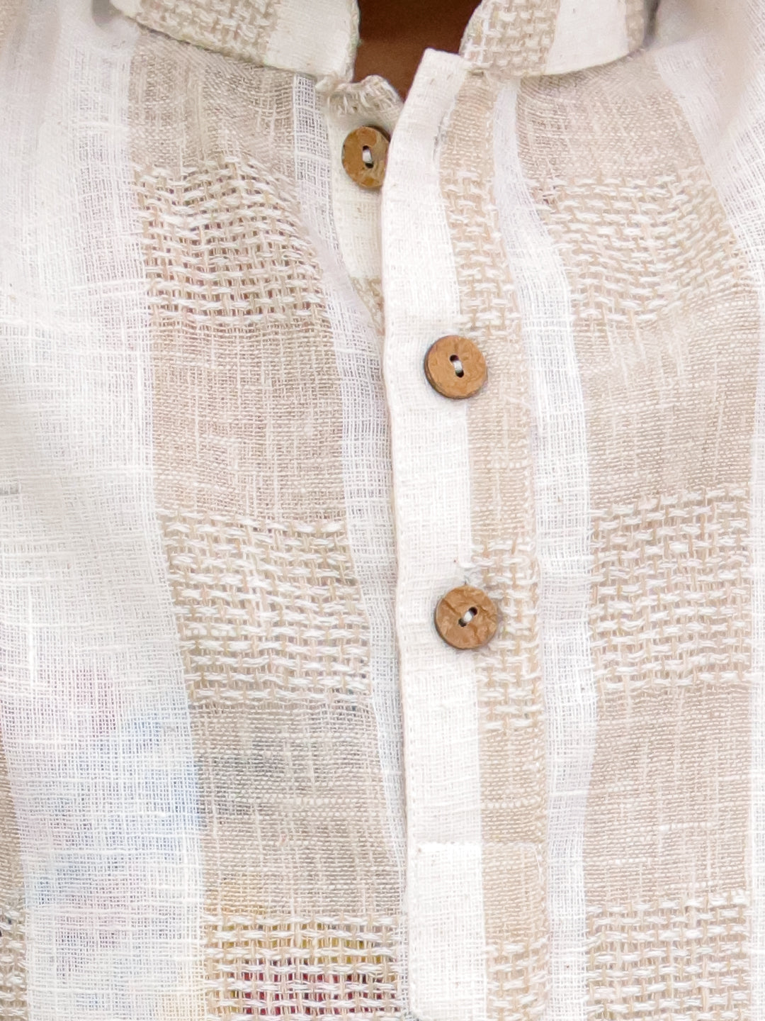 Kid One Full Hand Stripes Cotton Short Kurta For Boys Beige