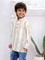 Kid One Full Hand Stripes Cotton Short Kurta For Boys Beige