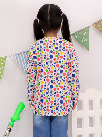 Playful Dot Print Cotton Kurta For Girls Orange