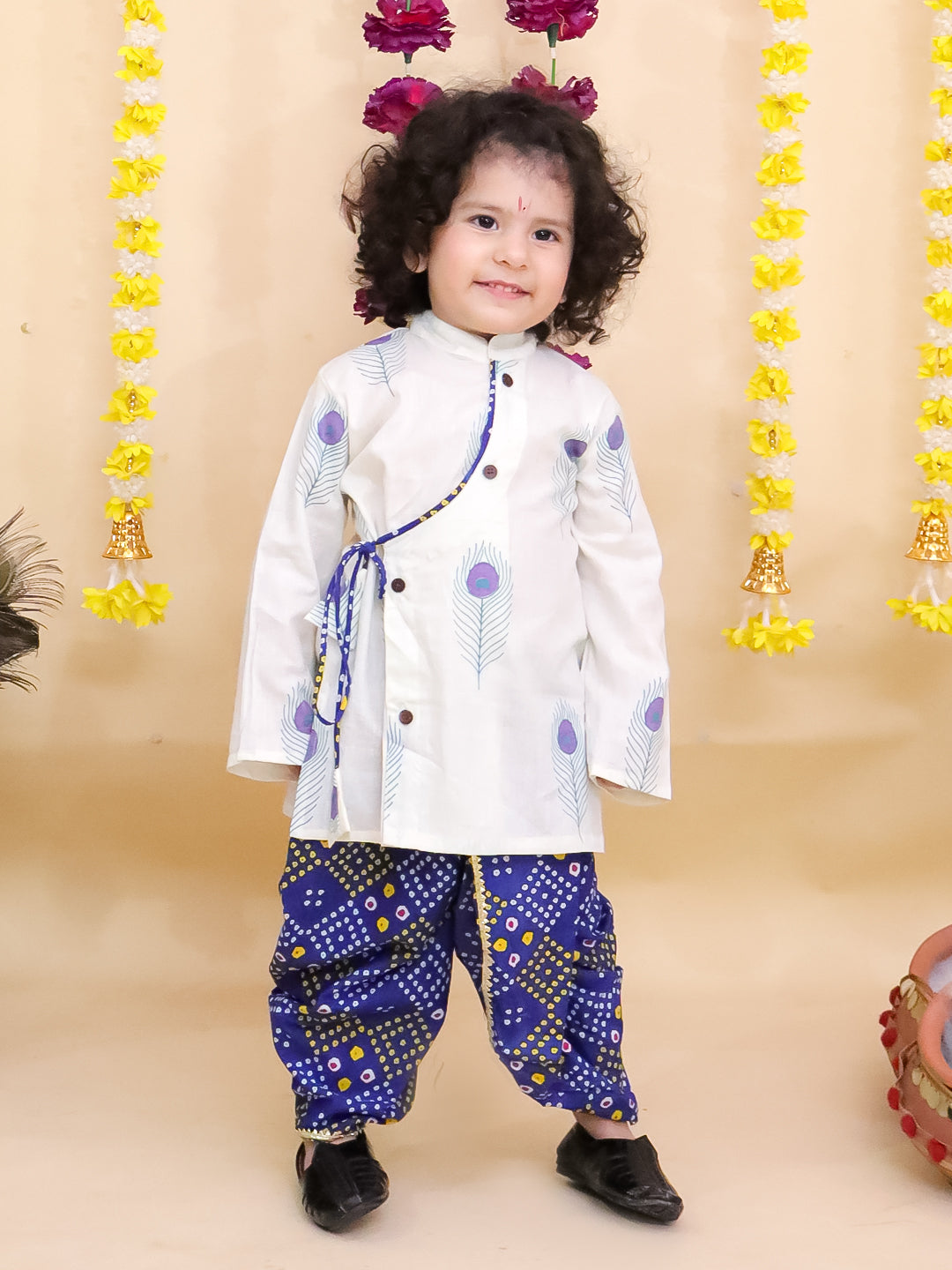 Kid One Kanha Pure Cotton Printed Kurta Dhoti Set For Boys Blue