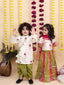 Kid One Radha Pure Cotton Printed Lehenga Choli And Dupatta Set For Girls Pink With Kanha Pure Cotton Printed Kurta Dhoti Set For Boys Green