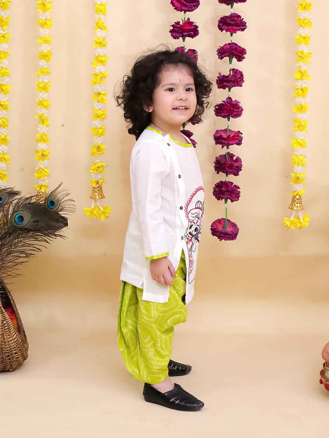 Kid One Nandlala Pure Cotton Embroidered Kurta Dhoti Set For Boys White - Made on Order