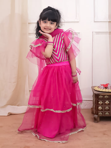 KID1 Lizaa Net Frill Lehenga Choli Pink