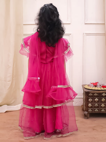 KID1 Lizaa Net Frill Lehenga Choli Pink