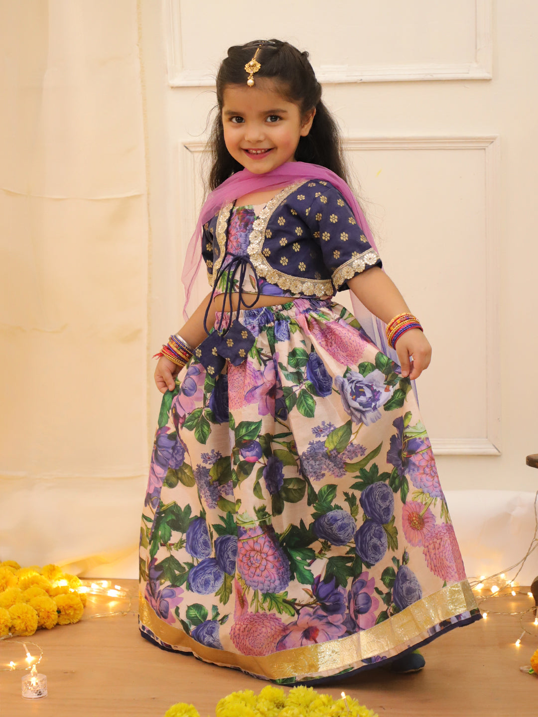 Kid One Lakshmi Rani Lehenga With Dupatta For Girls Navy