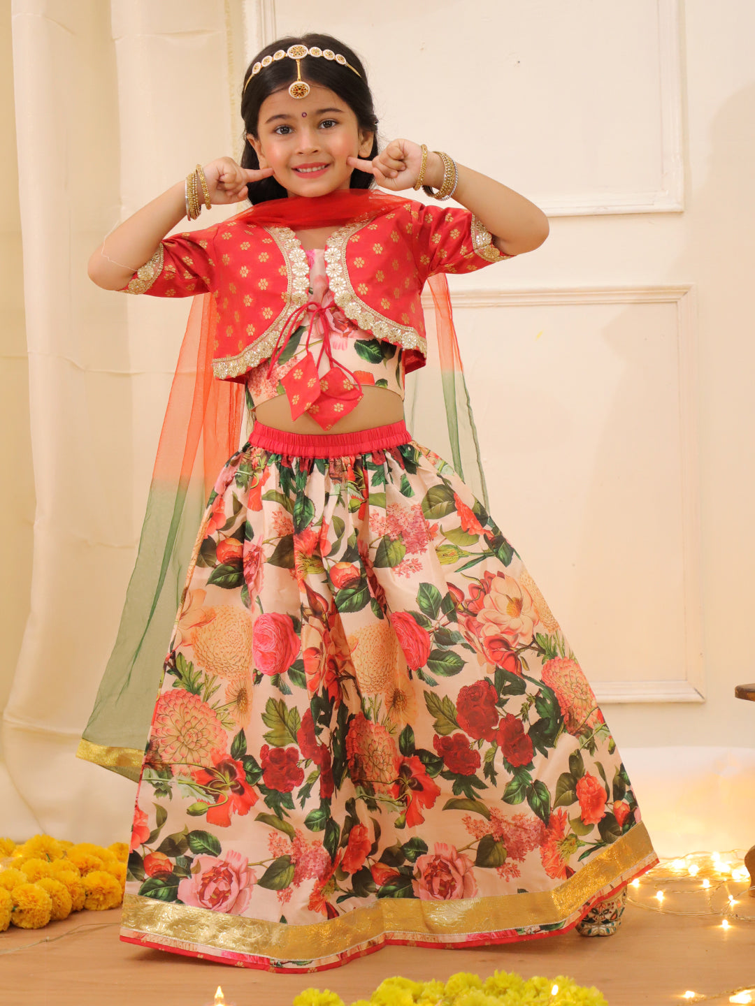 Kid One Lakshmi Rani Lehenga With Dupatta For Girls Peach