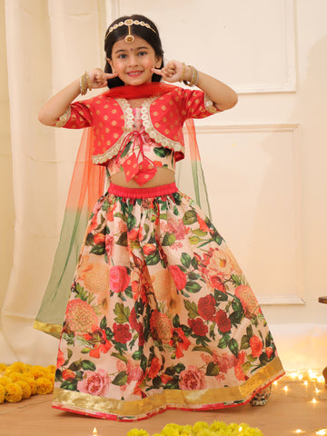 Kid One Lakshmi Rani Lehenga With Dupatta For Girls Peach
