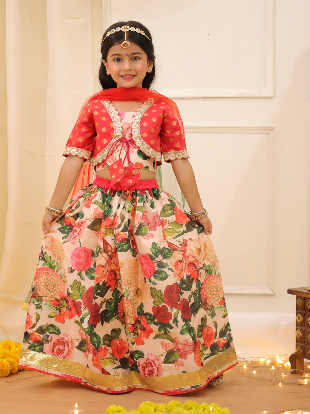 Kid One Lakshmi Rani Lehenga With Dupatta For Girls Peach