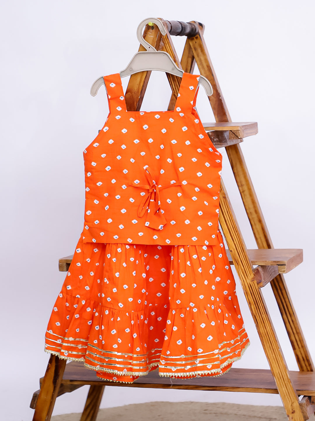 Kid One Pure Cotton Printed Skirt Top For Girls Orange